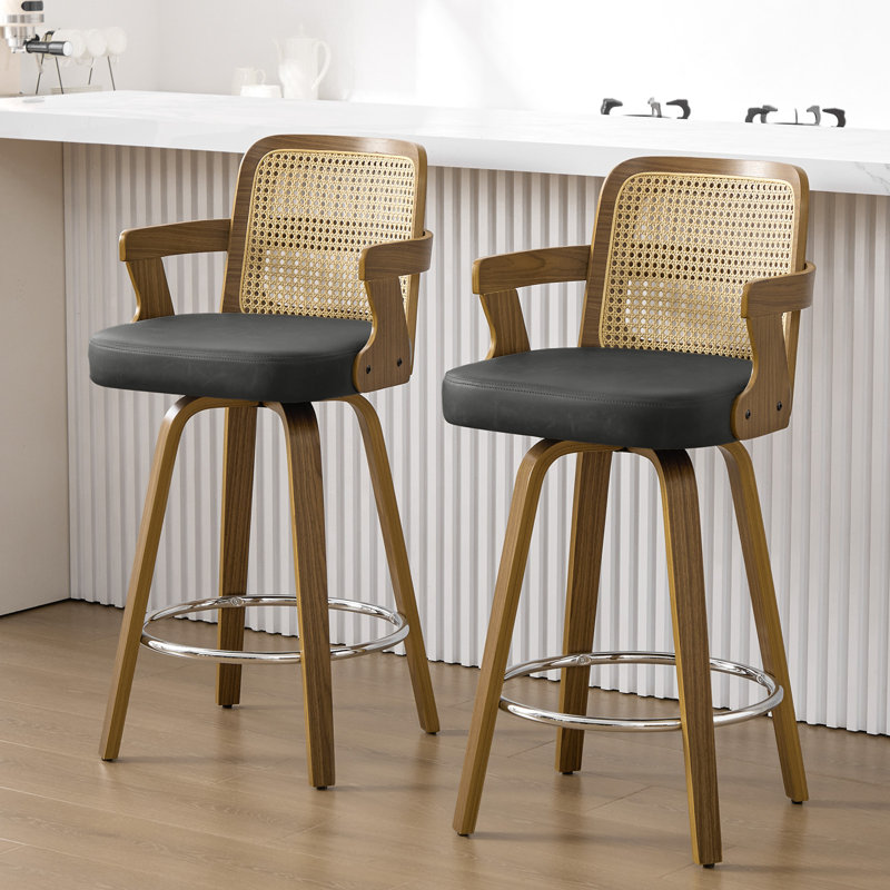 Tabouret de bar et de comptoir rembourré avec accoudoirs, Gris foncé, 1
