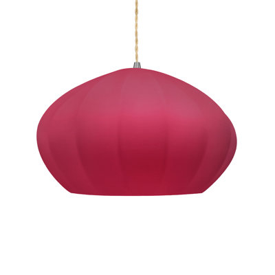 Radiance - Oval Fluted 1-Light Pendant - Cerise - Brushed Nickel - Replaceable Bulb - Beige Twist Cord