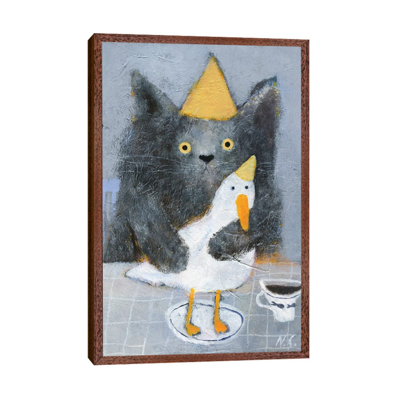 Cat And Duck On The Plate by Natalia Shaloshvili - Painting on Canvas, 101.6cm H x 66.04cm W x 3.81cm D