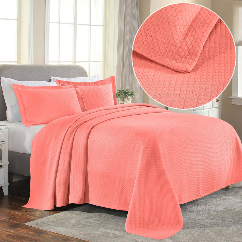 King Coral Reversible Cotton Bedspread Set with Pillow Shams