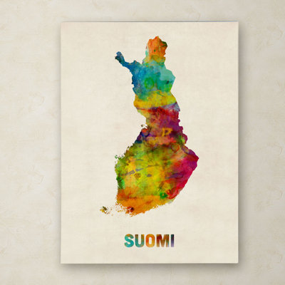 Carte finlande aquarelle, impression sur toile tendue