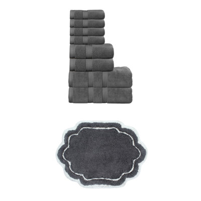 Ensemble de serviettes de bain 8 pièces 100% coton et tapis de bain 1 pièce 17 x 24 "Allure Collection