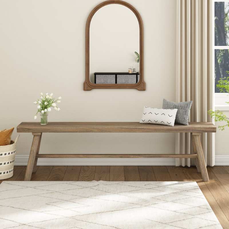 Farmhouse Solid Wood Bench Minimalist Mortise and Tenon Design, 16.5" H x 63" W x 11" D