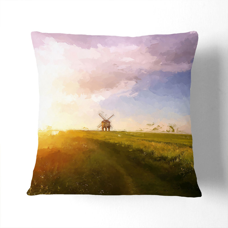 Windmill upon a Hill in Warwickshire Cushion with Filling, 55cm H x 55cm W x 20cm D, White