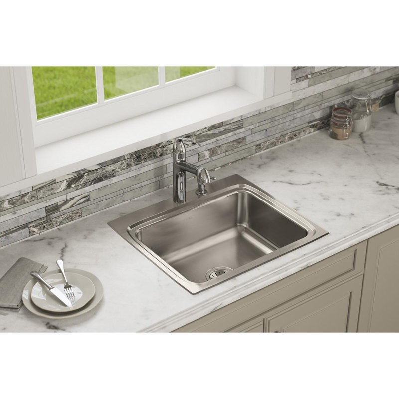 Lustertone 25" L x 22" W Drop-In Kitchen Sink, 2 hole