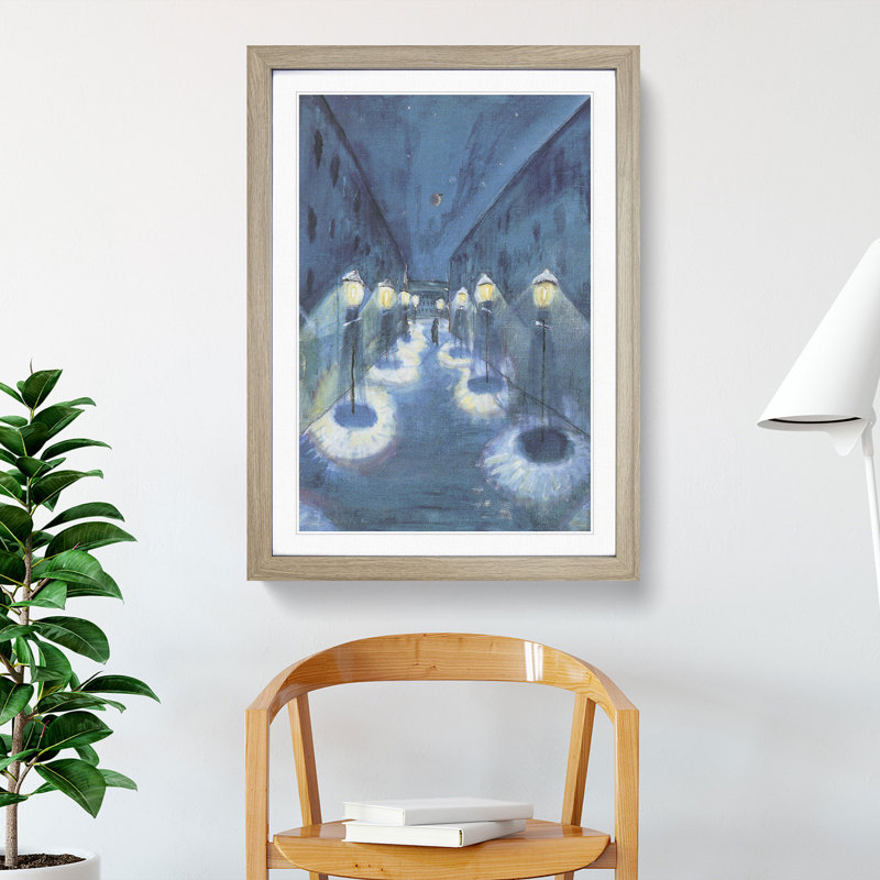 Night Road by Walter Gramatte - Picture Frame Painting, 36cm H x 27cm W x 2cm D, Oak Framed