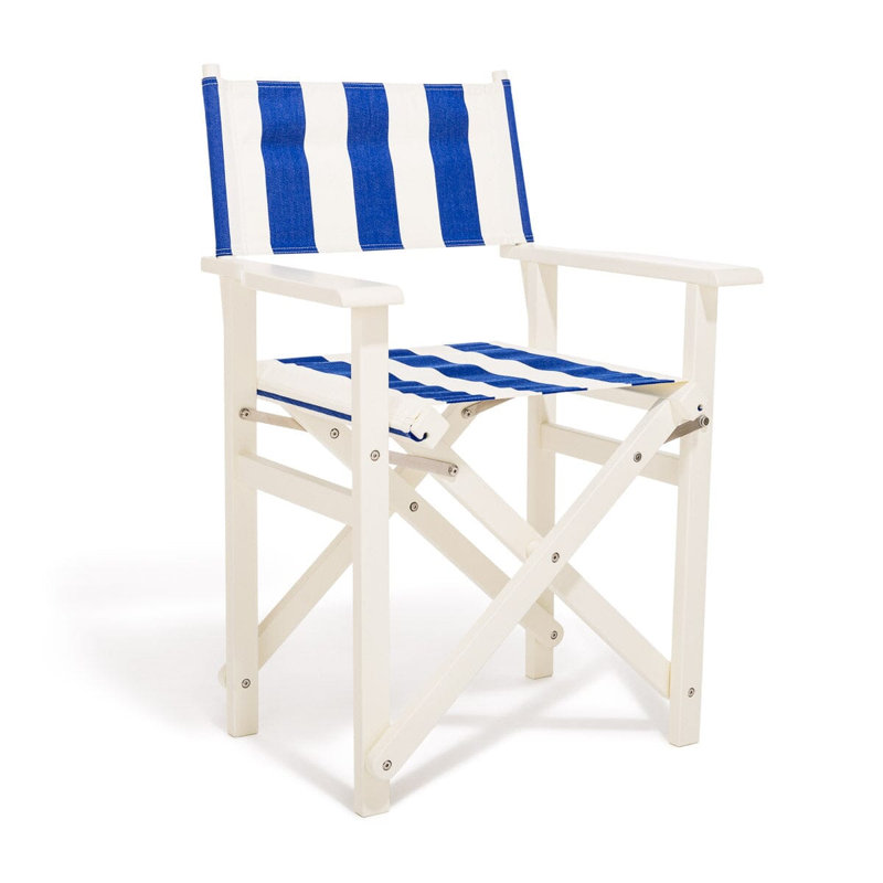 Directors Chair Table, Blue/White Striped/White
