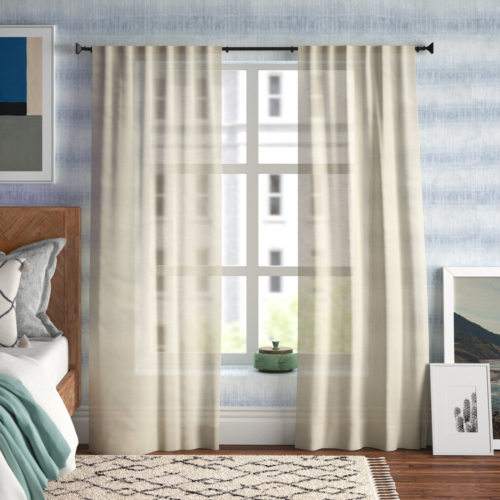 Solano Semi-Sheer Linen Curtain Panel, Beige, 50" W x 96" L