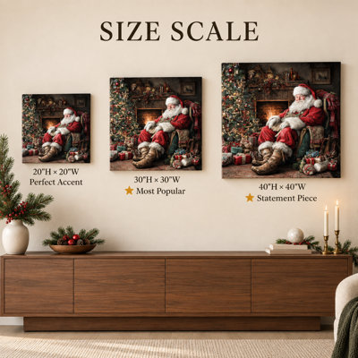 Santa Resting by Fireplace Wrapped Canvas Wall Art