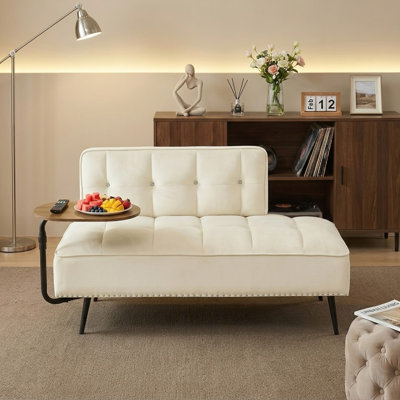 Canapé moderne en velours avec table d'appoint rotative à 360 degrés et canapé capitonné deux places pour salon, chambre à coucher, appartement, studio et petit espace