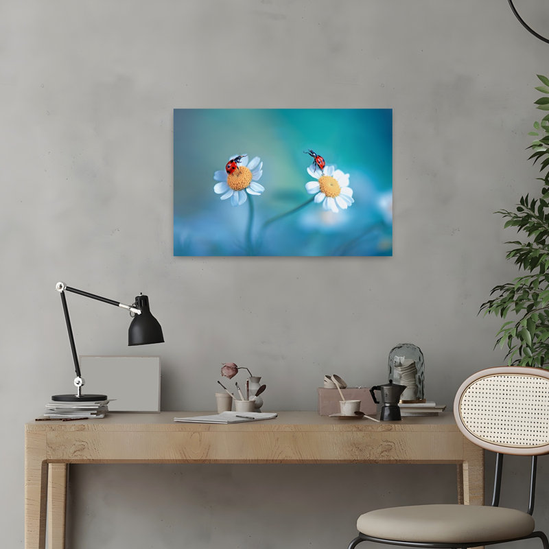 Two Ladybugs On Daisies Delicate Peaceful Tranquil Ladybug Daisy Nature Spring Wall Art Print by Summer2016 - Print