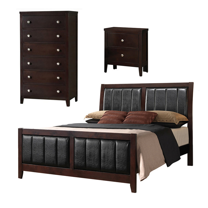 Ensemble de chambre à coucher avec commode 3 pièces Horne Cappuccino, Grand