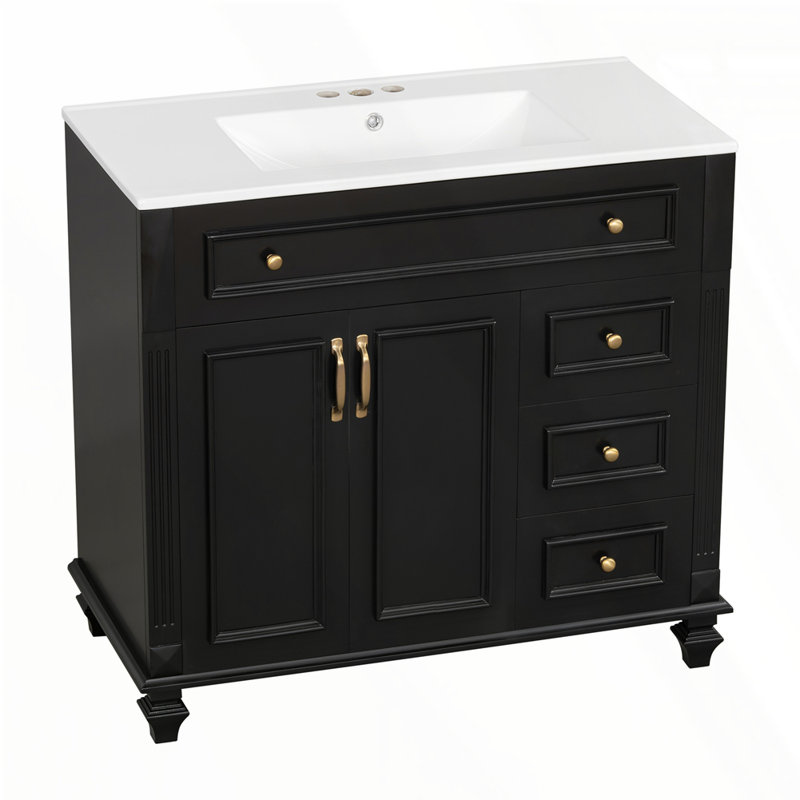 36" Bathroom Vanity with Sink, Black, Gold