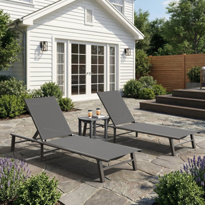 Chaises longues d'extérieur en aluminium avec dossier inclinable réglable (ensemble de 2)