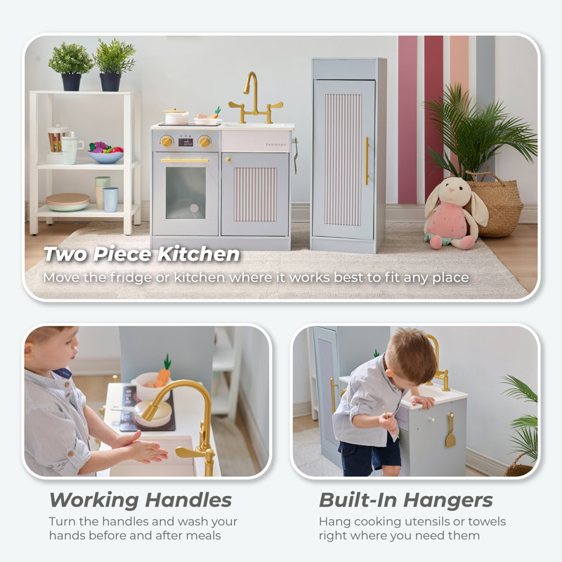 Teamson Kids Little Chef Chester Wooden Play Kitchen with Large Fridge, Sink and 12-Piece Accessory Set, Blue