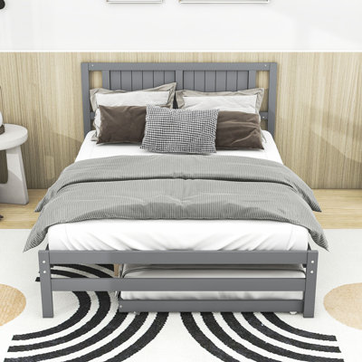 Lit plateforme double en bois avec lit gigogne réglable simple et tête de lit
