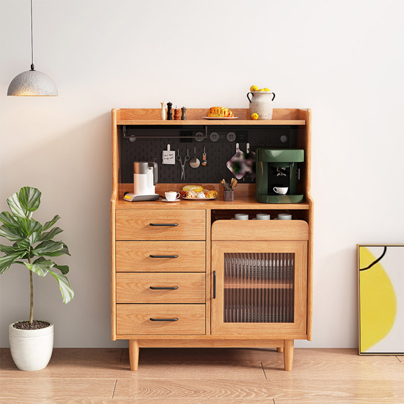 Garde-manger de style nordique en pin massif avec rail d'alimentation, Cerisier