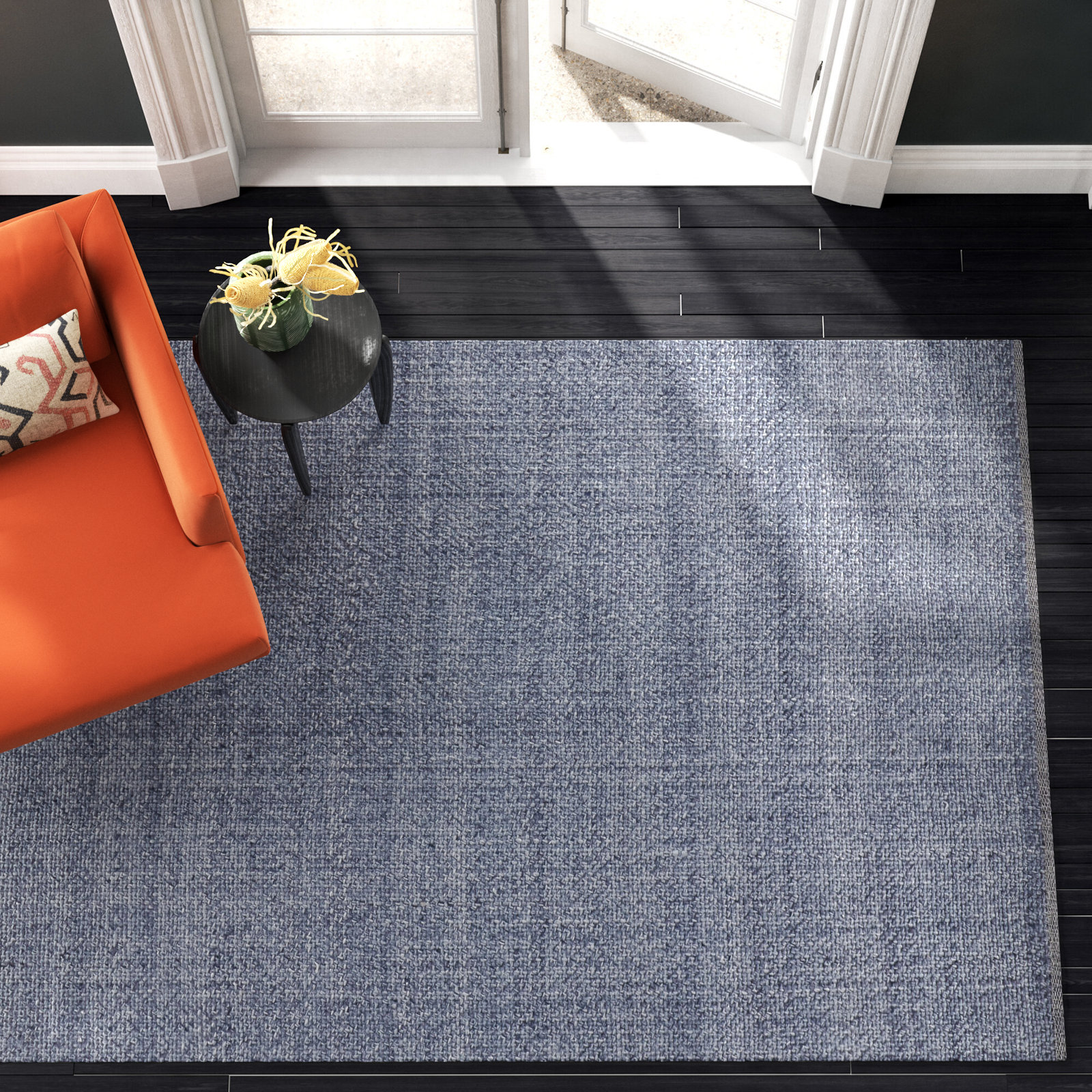 Fleurette Handmade Blue Rug, Rectangle 5' x 8'