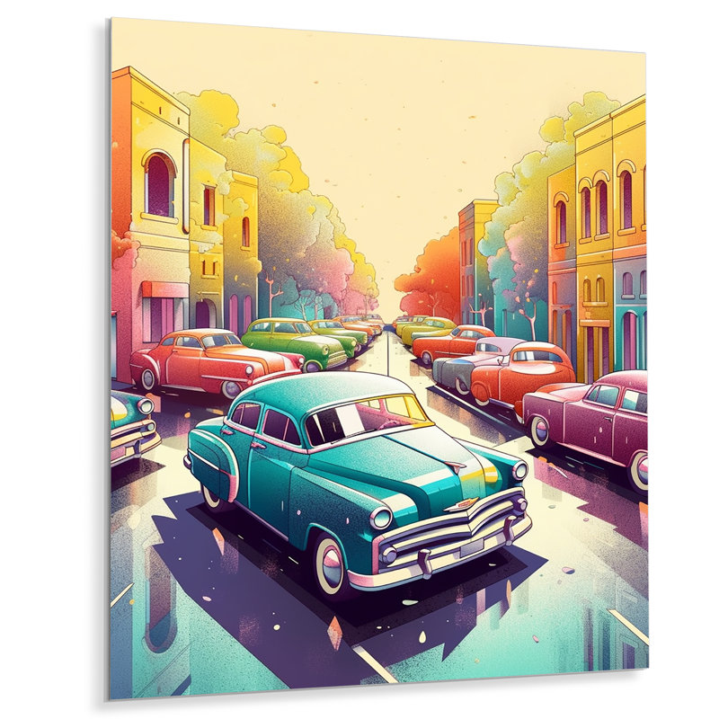 Red and Cream Retro Roadsters - impression sans cadre sur métal, H 20 po x l 12 po x P 1 po