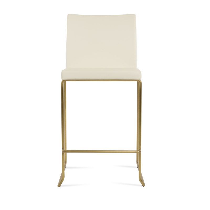 Tabouret de bar et de comptoir empilable Aria, Laiton, Tabouret de comptoir (siège d'une hauteur de 24 p, Crème PPM
