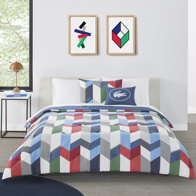 Lacoste Beaumont Cotton Twin 3-Piece Multi-Color Comforter Set with Included Throw Pillow