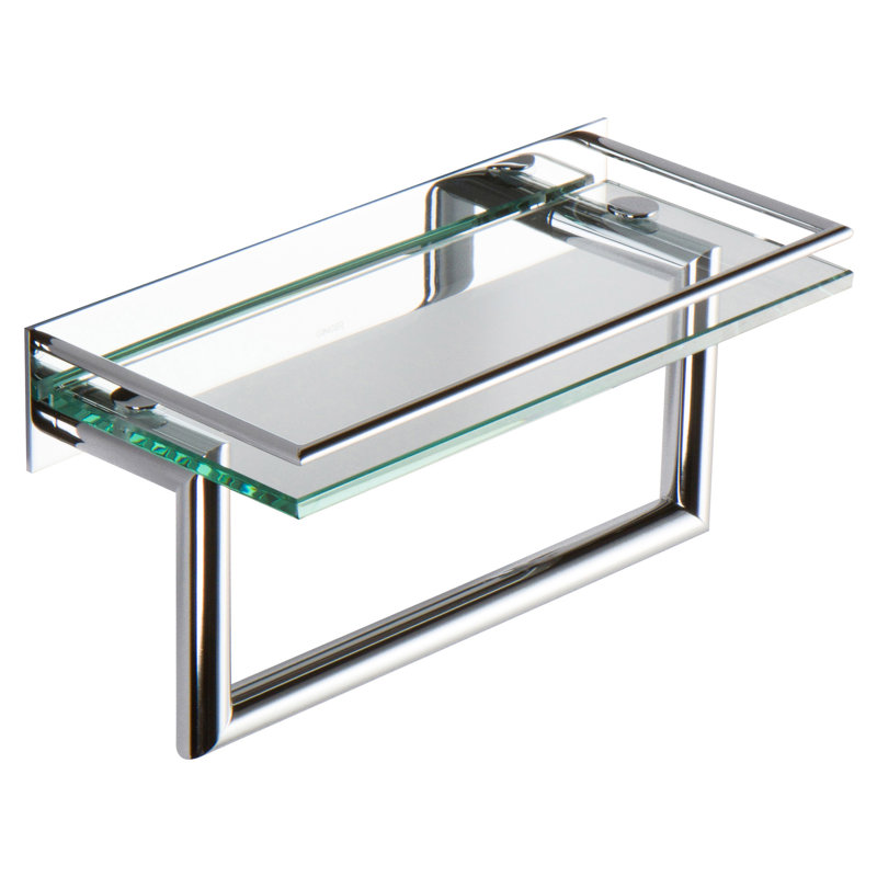 12" Chrome Glass Bathroom Shelf with Towel Bar
