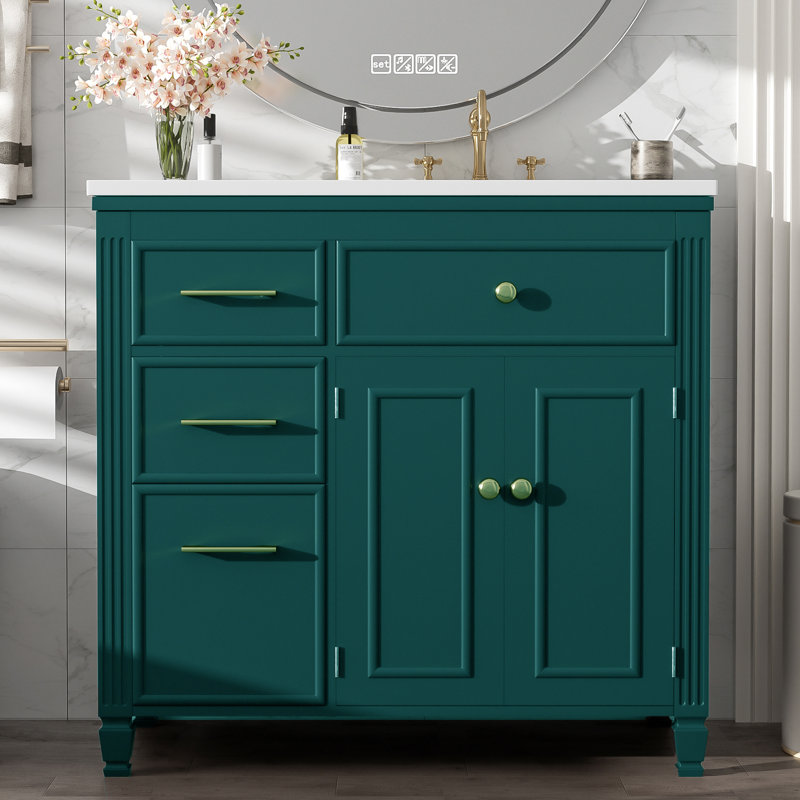 36'' Single Bathroom Vanity With Ceramic Top, Green