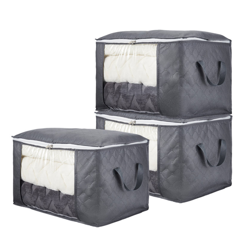 3-Pack Non-Woven Clothing Storage Bags with Window, Dark Gray Breathable Wardrobe Organizers, 21.7 x 13.8 x 12.6 Inches