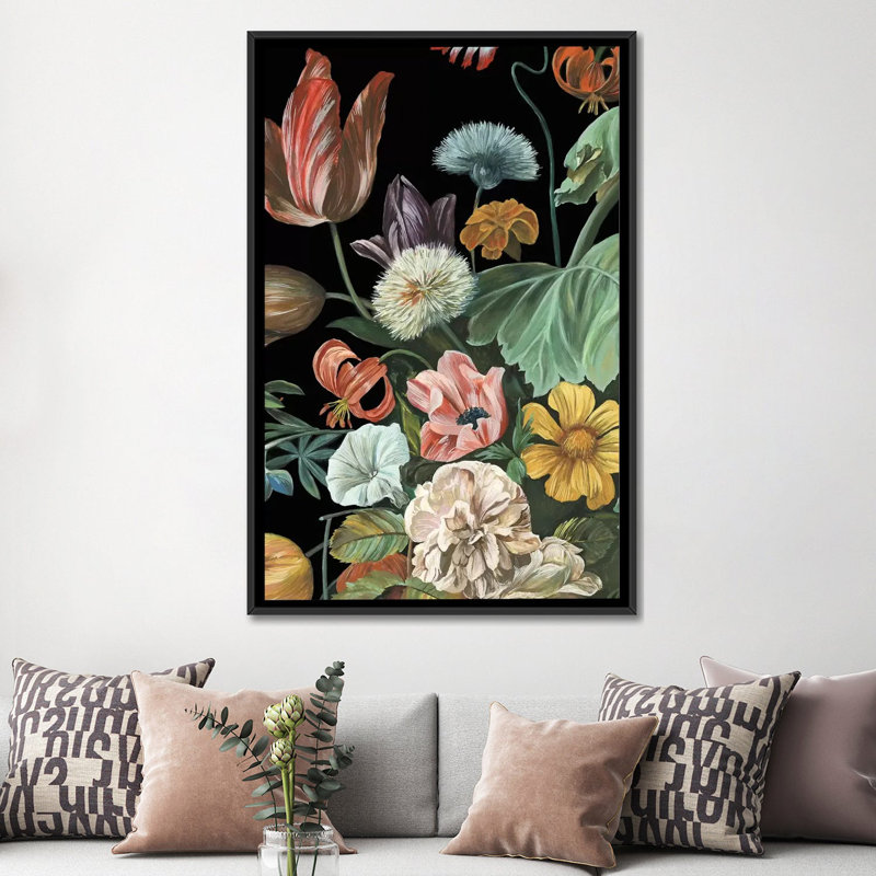« baroque floral i », impression sur toile, H 26 po x l 18 po x P 1,5 po, Toile avec cadre noir, Pas de tapis
