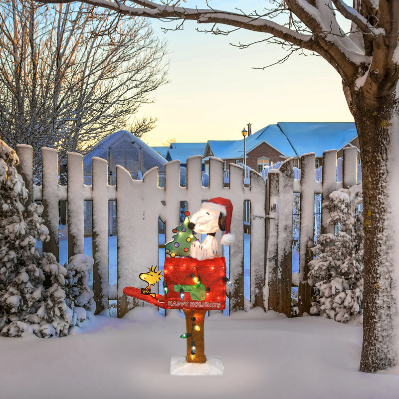 LED Lighted Peanuts Snoopy On Mailbox Outdoor Christmas Decoration - 32" - Clear Lights