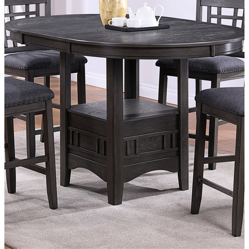Table ovale en bois massif avec feuille, finition grise contemporaine, aspect rond et moderne