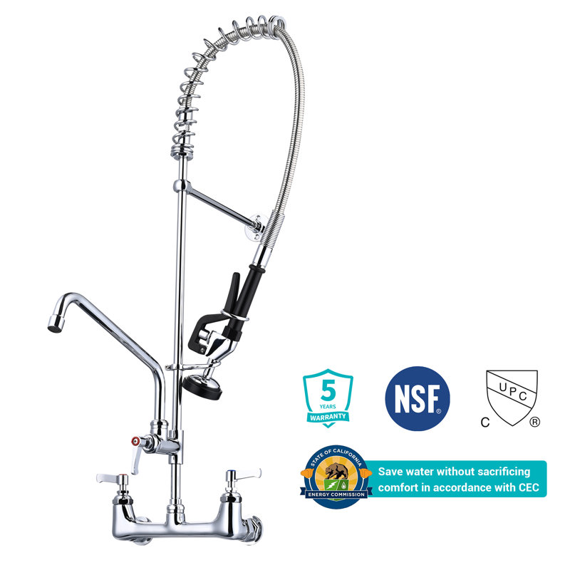 36" Stainless Steel Wall Mount Kitchen Faucet with Pull-out Spray