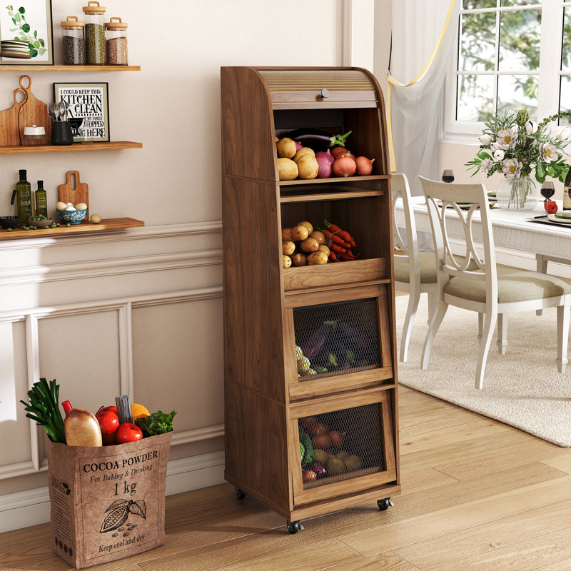 Bacs de rangement mobiles pour oignons et pommes de terre, bacs à pommes de terre avec roues et porte, panier à fruits et légumes, garde-manger de cuisine