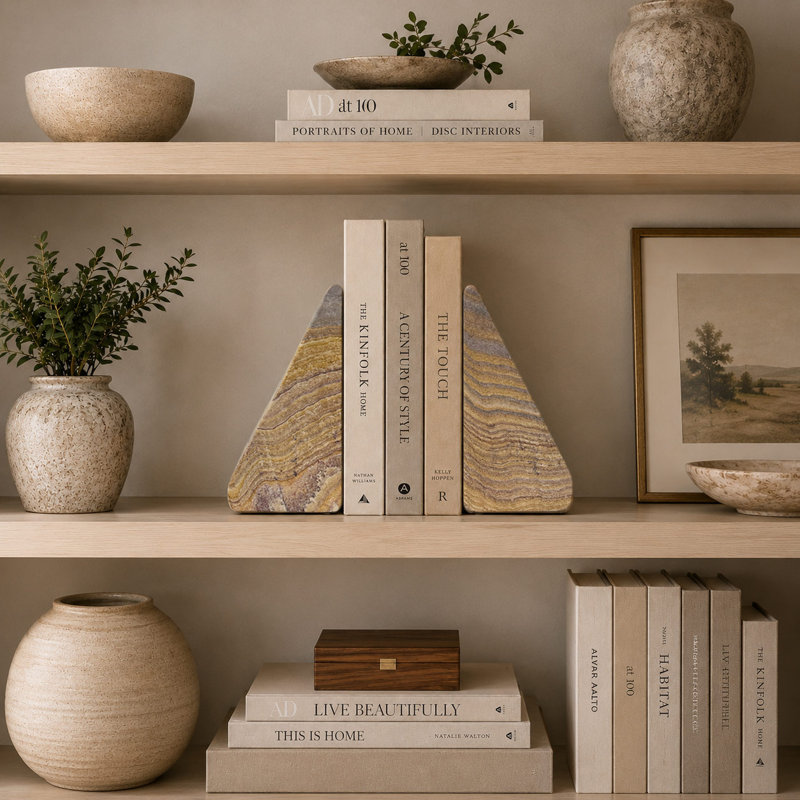 Titan Pyramids - Serre-livres arc-en-ciel en pierre pour tablettes | Ensemble de 2
