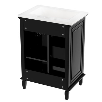 24" Bathroom Vanity With Sink, Bathroom Vanity Cabinet With One Flip Drawer And Two Drawers, Adjustable Shelf, Solid Wood And MDF