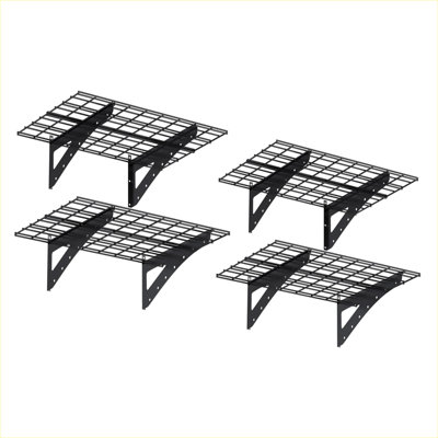 Matte black metal wall mounted heavy duty storage shelves for garage organization, 4-pack, 23.62 x 35.43 inch