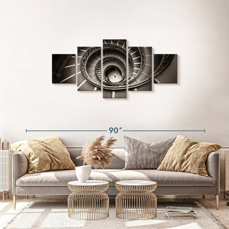 Reproduction d'art sur toile, escalier en colimaçon, 5 pièces, H 30 po x l 68 po x P 1 po
