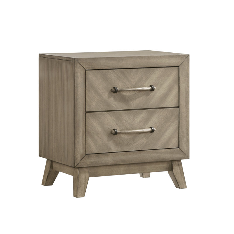 Table de chevet contemporaine arène, gris antique - Transformez le décor de la chambre à coucher avec beaucoup de rangement avec des accents métalliques et un design fonctionnel moderne en panneau de particules. Deux tiroirs spacieux. Fabriqué en bois d'hévéa.