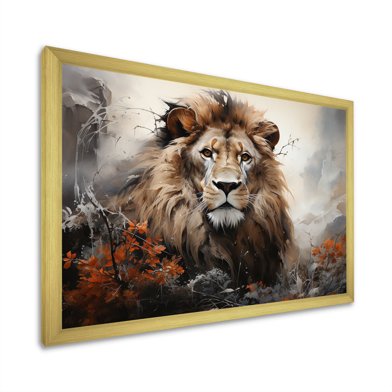 Élémentaire harmonie du lion - impression, H 24 po x l 32 po x P 1 po, Cadre doré simple