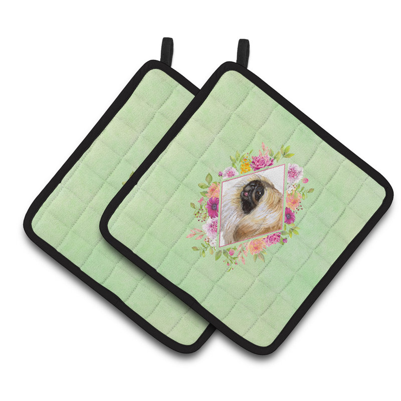 Ensemble de cuisinier poignée 2 pièces caroline trésors sheltie, Vert, Pékinois