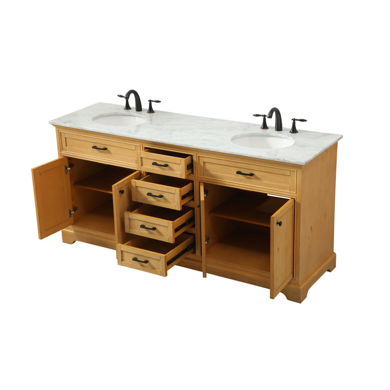 Ensemble de meuble-lavabo double 72 po Hermes, Bois naturel
