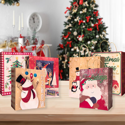 Paquet de 12 grands sacs-cadeaux de Noël assortis avec poignée