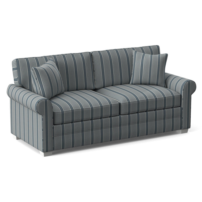 Bedford Sofa, Frost White Finish, Blue Buffalo Check; 0120-61