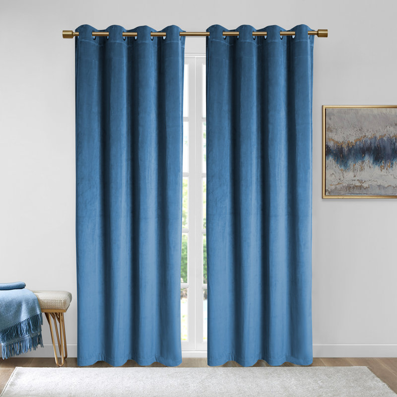 Rybicki Velvet Room Darkening Curtain Pair, 50" W x 63" L, Medium Blue