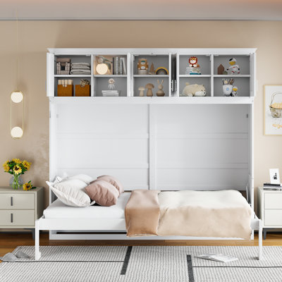 Queen Size Murphy Bed Wall Bed With Top Cabinets,White