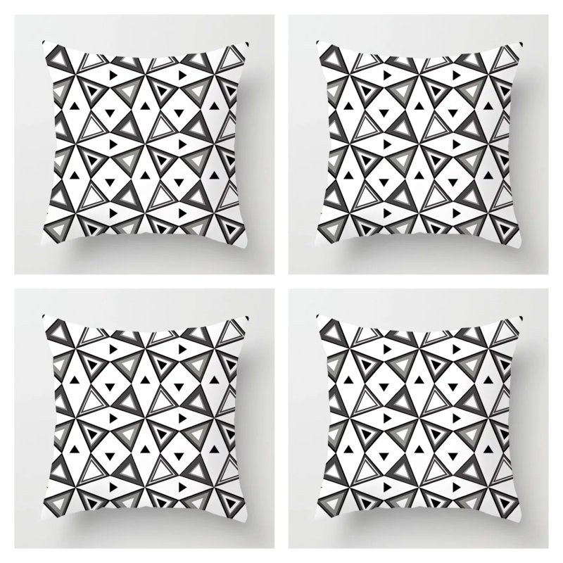 Kearna Black/White Throw Pillow Cover, Aztec Triangle
