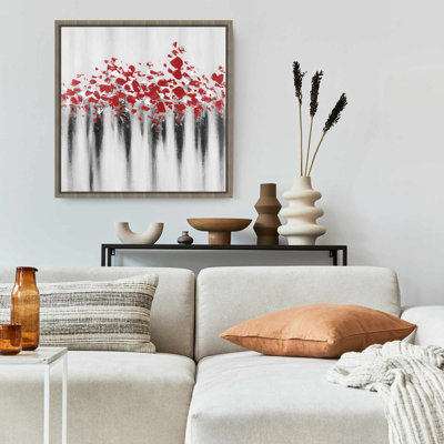 Toile abstraite encadrée Shapes Gray - Petits pois, décor rouge