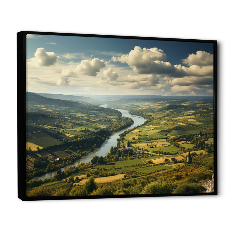 Allemagne, campagne, rivière, art mural sur toile, Cadre flottant noir, H 24 po x l 32 po x P 1 po