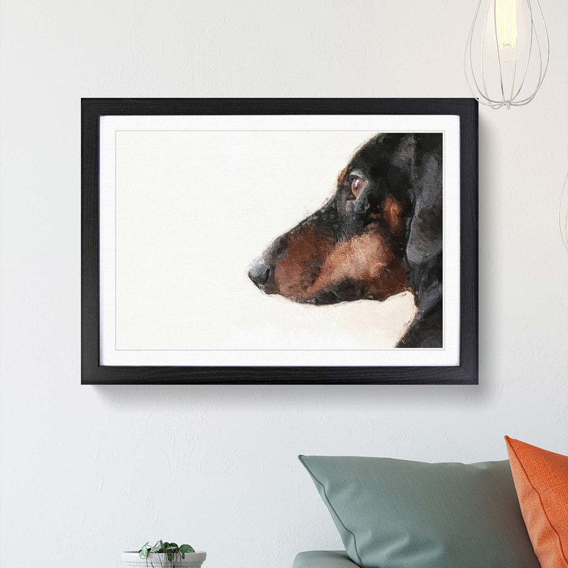 Dachshund Dog - Picture Frame Painting Print, 27cm H x 36cm W x 2cm D, Black Framed