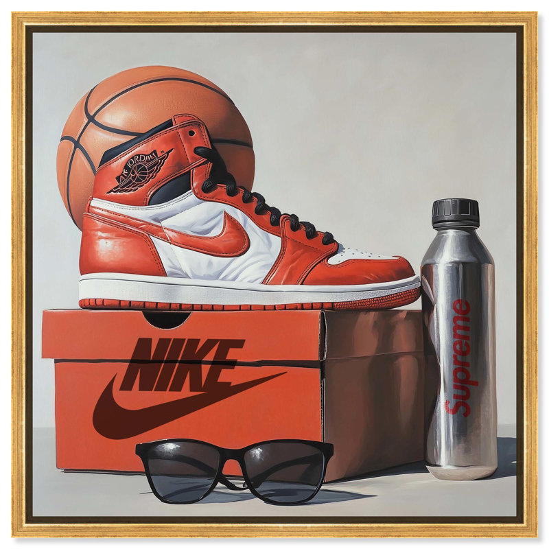 Art mural Basketball, H 13 po x l 13 po, Cadre flottant doré